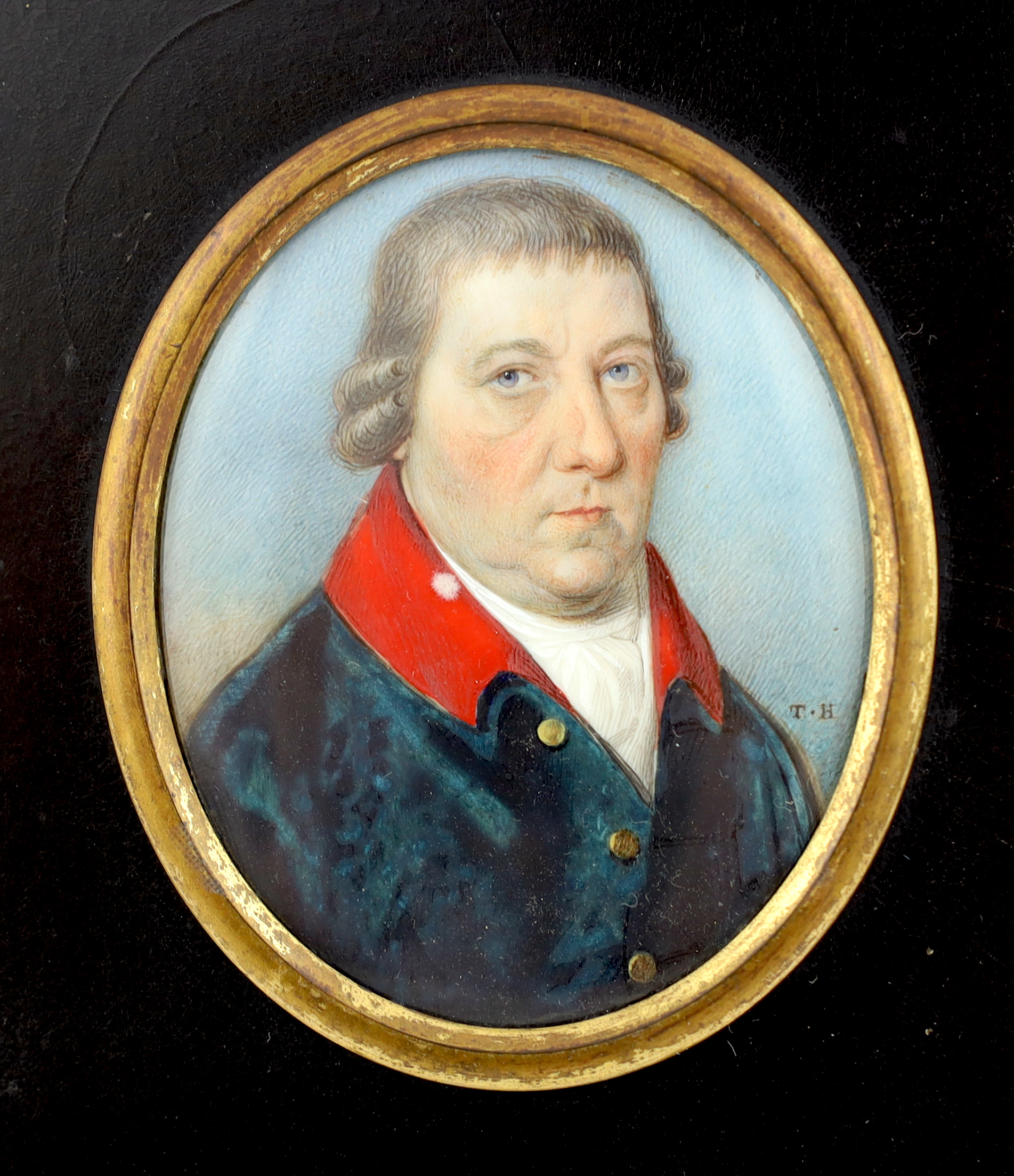 Thomas Hazlehurst (English, 1740-1821), Portrait miniature of John Watkins of Ditton, Cheshire, watercolour on ivory, 6 x 5cm. CITES Submission reference Q5WWUXC2